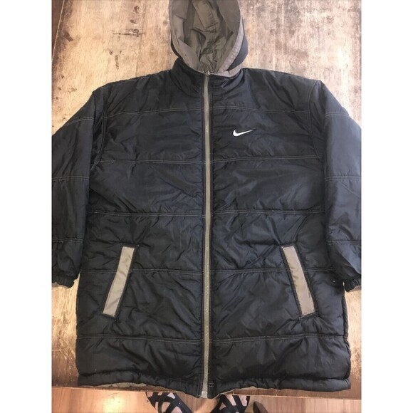 Vintage Nike Reversible Parka Block Letters Spellout Gray/green Black Large - Picture 7 of 8